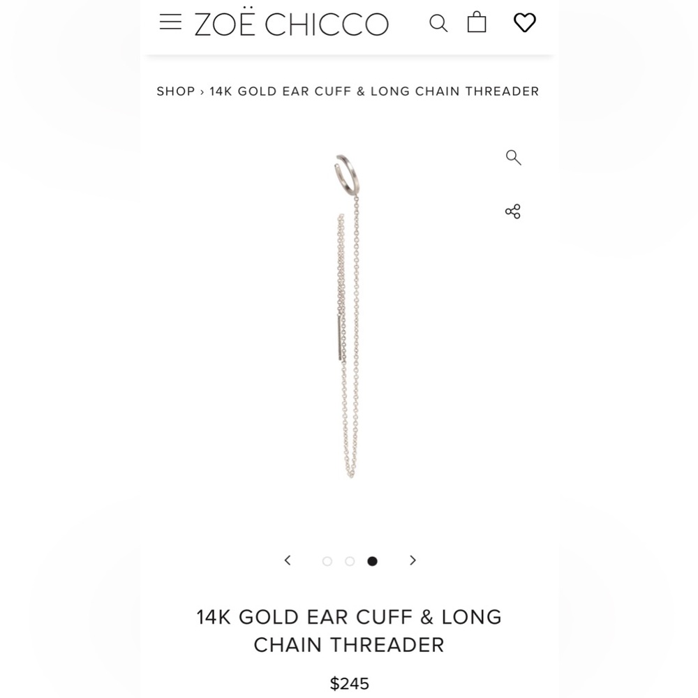 Zoe Chicco 14K white gold ear cuff with threader.  Never worn.